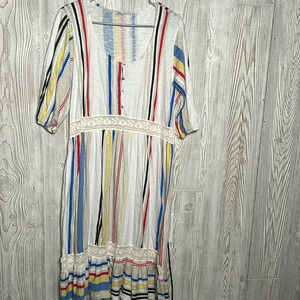 Zara Stripped Lace Accent Midi Dress Size Medium